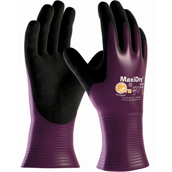 Ultra Lightweight Nitrile Glove with Seamless Knit Nylon Liner and Non-Slip MicroFoam Grip on Palm & Fingers - Fully Coated Gauntlet
